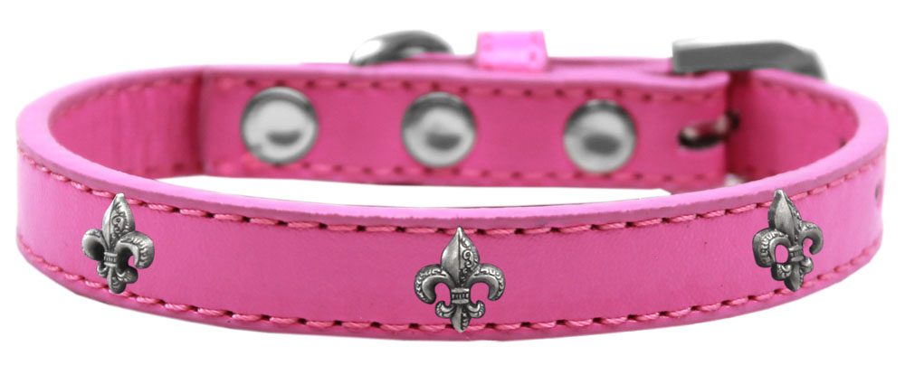 Silver Fleur De Lis Widget Dog Collar Bright Pink Size 10